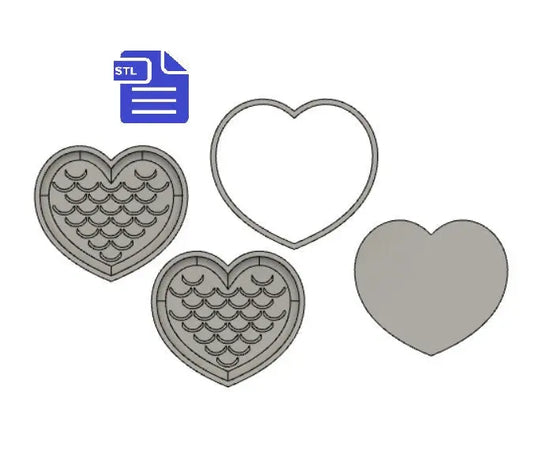 Mermaid Heart Bath Bomb Mold STL File - for 3D printing - FILE ONLY - Mermaid Bath Bomb Press Mould - 2 in 1 design comes with 4 pieces