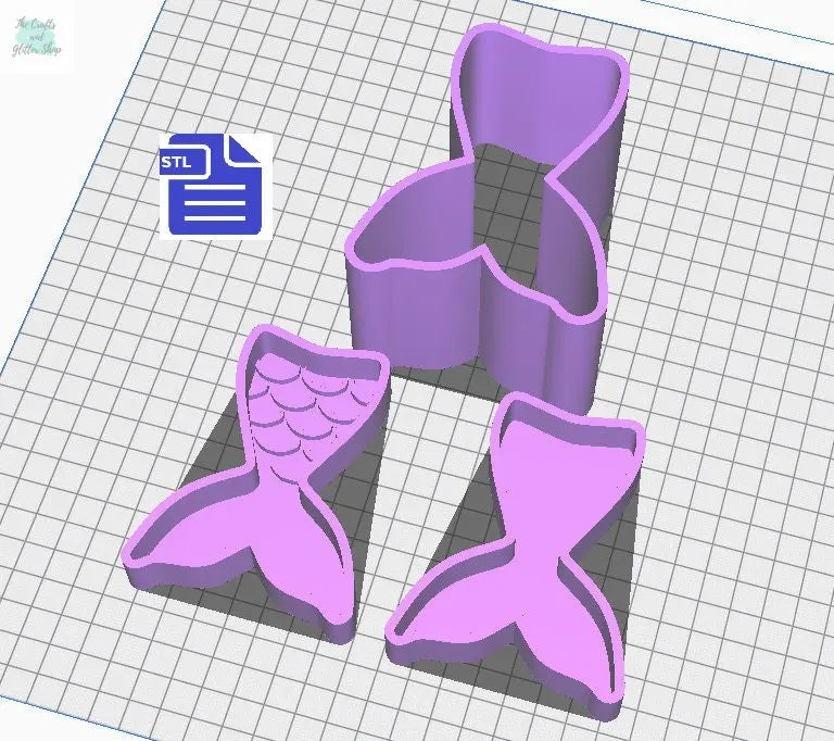 Mermaid Tail Bath Bomb Mold STL File - for 3D printing - FILE ONLY - 3 Piece Mermaid Tail Bath Bomb Press Mould - Shower Steamer Press Mold - The Crafts and Glitter Shop