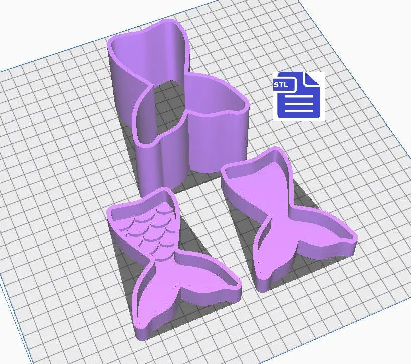 Mermaid Tail Bath Bomb Mold STL File - for 3D printing - FILE ONLY - 3 Piece Mermaid Tail Bath Bomb Press Mould - Shower Steamer Press Mold