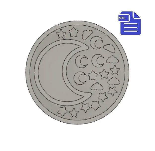 Moon Shaker with bits STL File - for 3D printing - FILE ONLY - with tray to make silicone molds - crescent moon, stars and cloud shaker bits