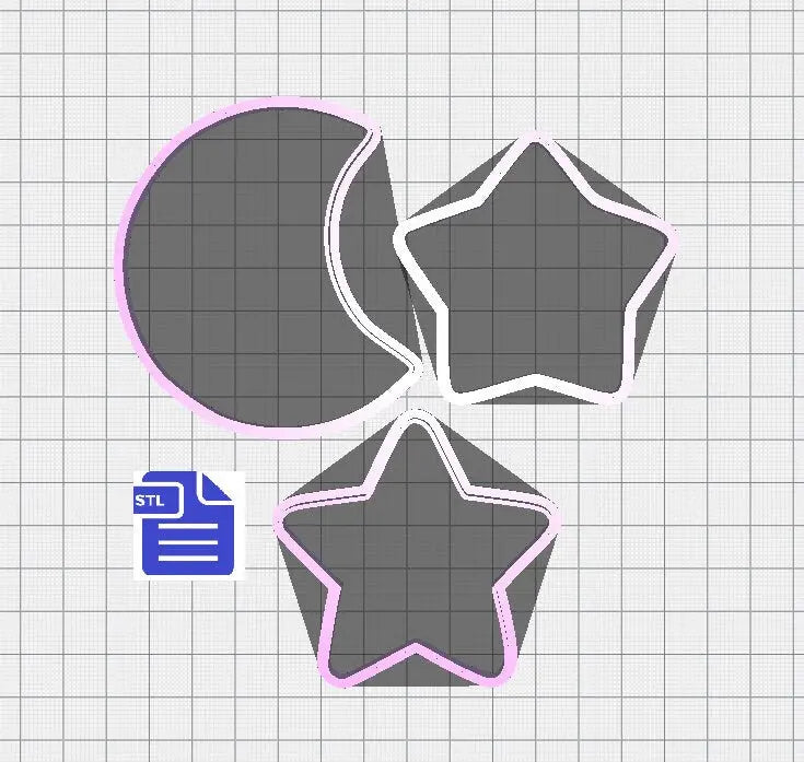 Moon & Stars Cookie Cutter STL File - for 3D printing - FILE ONLY - Digital Download