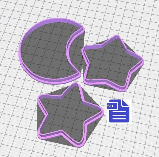 Moon & Stars Cookie Cutter STL File - for 3D printing - FILE ONLY - Digital Download - The Crafts and Glitter Shop