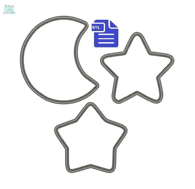 Moon & Stars Cookie Cutter STL File - for 3D printing - FILE ONLY - Digital Download - The Crafts and Glitter Shop
