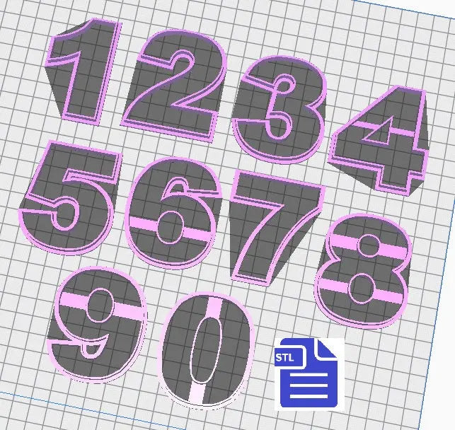 Numbers Full Set Cookie Cutter STL File - for 3D printing - FILE ONLY - Digital Download - numbers from 0 to 9