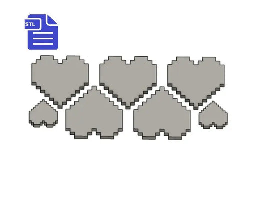 Pixel Hearts STL File - for 3D printing - FILE ONLY - The Crafts and Glitter Shop