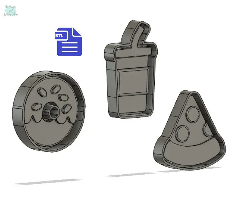 Pizza Donut Straw Cup STL File - for 3D printing - FILE ONLY - Junk Food with tray to make silicone molds - diy freshies mold