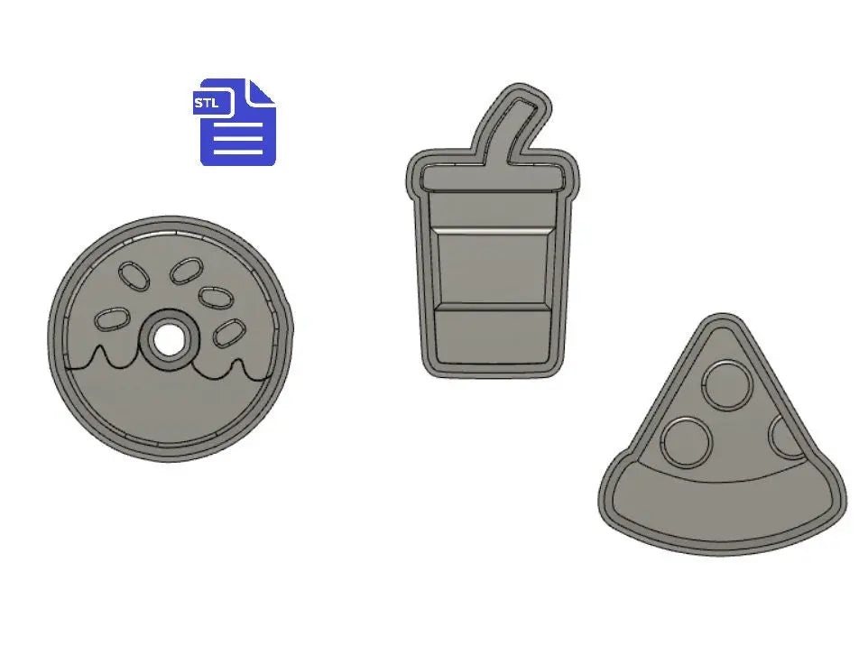 Pizza Donut Straw Cup STL File - for 3D printing - FILE ONLY - Junk Food with tray to make silicone molds - diy freshies mold