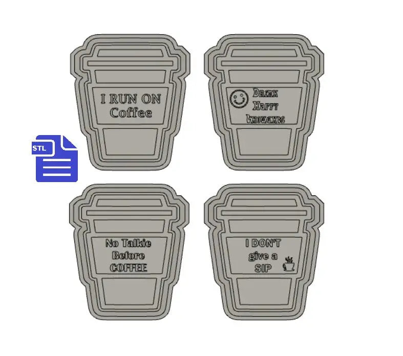 Quirky Coffee Cups Silicone Mold Housing STL File - for 3D printing - FILE ONLY - with tray to make your own silicone molds
