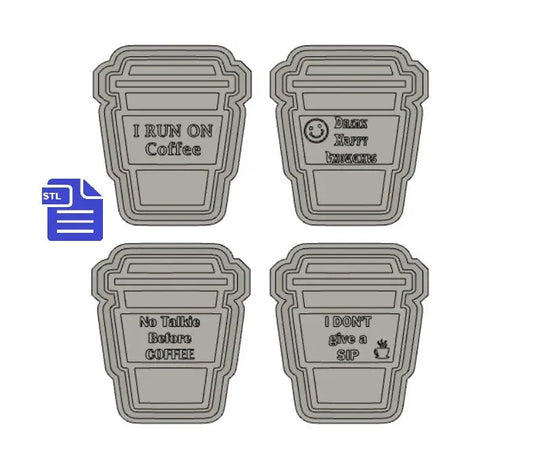 Quirky Coffee Cups Silicone Mold Housing STL File - for 3D printing - FILE ONLY - with tray to make your own silicone molds