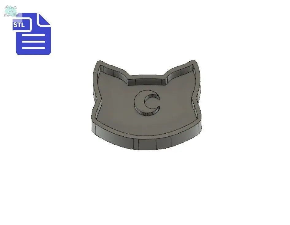 STL File Cat Head Shaker - for 3D printing - FILE ONLY - wicca - crescent moon - magic - witchcraft