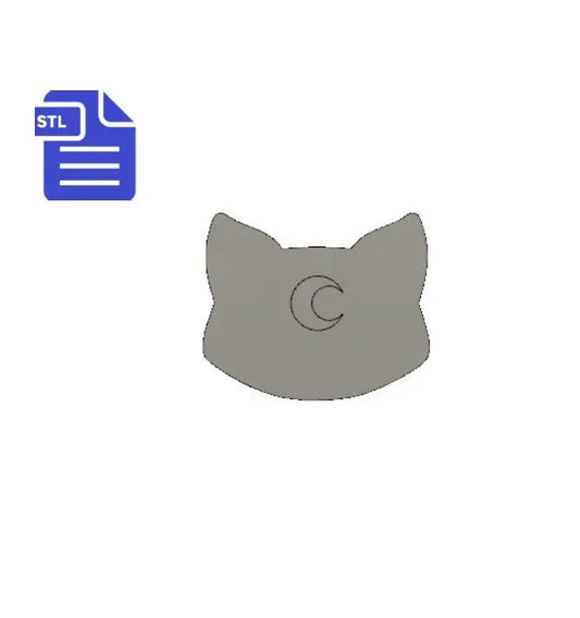 STL File Cat Head with crescent Moon - for 3D printing - FILE ONLY - witch - witchcraft - wicca - animal - kitty - familiar - The Crafts and Glitter Shop