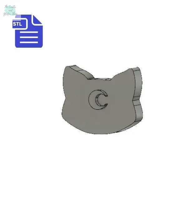STL File Cat Head with crescent Moon - for 3D printing - FILE ONLY - witch - witchcraft - wicca - animal - kitty - familiar - The Crafts and Glitter Shop