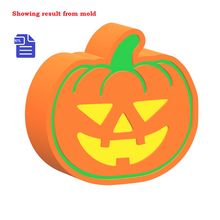 Load image into Gallery viewer, 3 piece Pumpkin Bath Bomb Mold STL File - for 3D printing - FILE ONLY - 3 part Halloween pumpkin push mold for bath bombs shower steamers