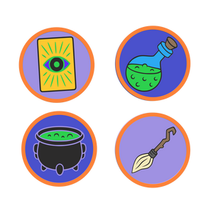 Set of 4 Halloween Coasters STL File - for 3D printing - FILE ONLY - Intuition, Magic Potion, Cauldron, Witch's Broom