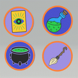 Set of 4 Halloween Coasters STL File - for 3D printing - FILE ONLY - Intuition, Magic Potion, Cauldron, Witch's Broom