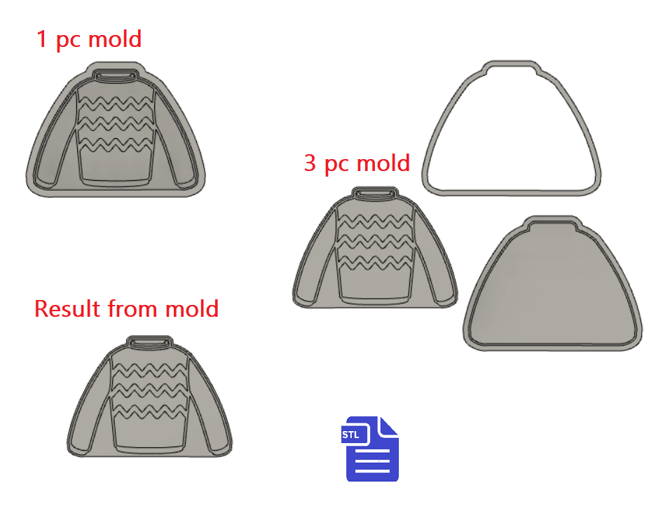 Ugly Christmas Sweater Bath Bomb Mold STL File - for 3D printing - FILE ONLY