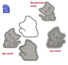 Load image into Gallery viewer, Cat Bath Bomb Mold STL File - for 3D printing - FILE ONLY - 1pc &amp; 3pc push mold for bath bombs solid shampoo shower steamers fizzers