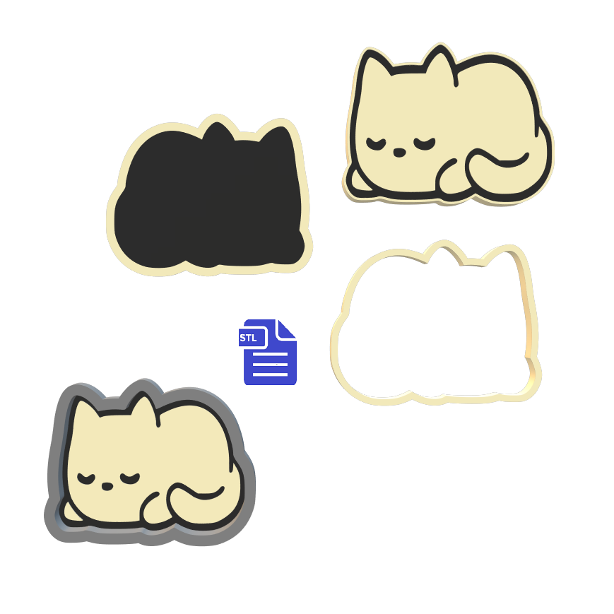 1pc & 3pc Sleepy Kitty Bath Bomb Mold STL File - for 3D printing - FILE ONLY - manual hand press mold for bath bombs solid shampoo bars