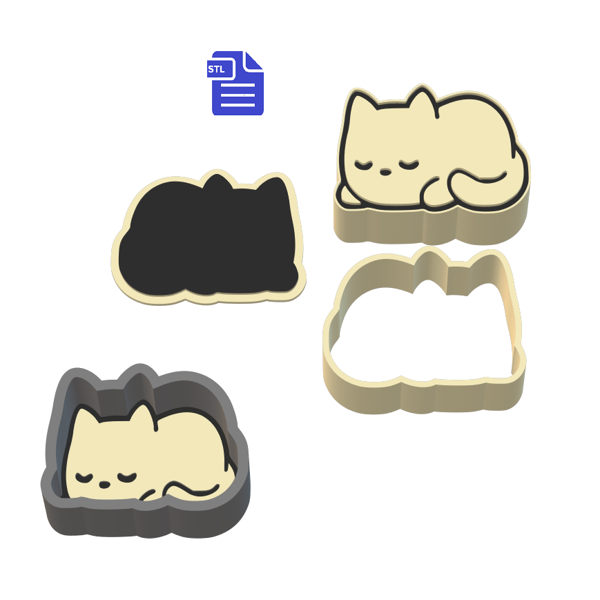 1pc & 3pc Sleepy Kitty Bath Bomb Mold STL File - for 3D printing - FILE ONLY - manual hand press mold for bath bombs solid shampoo bars