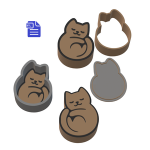1pc & 3pc Sleepy Cat Bath Bomb Mold STL File - for 3D printing - FILE ONLY