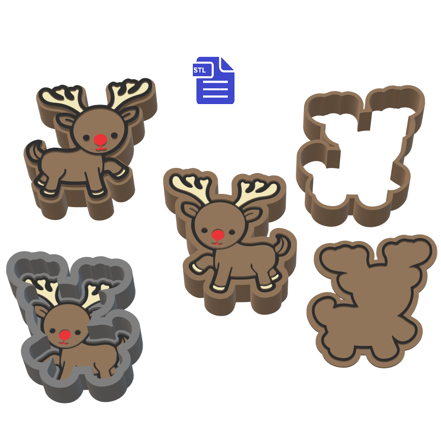 1pc & 3pc Reindeer Bath Bomb Mold STL File - for 3D printing - FILE ONLY - mold for bath bombs solid shampoo shower steamers