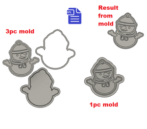 1pc & 3pc Snowman Bath Bomb Mold STL File - for 3D printing - FILE ONLY