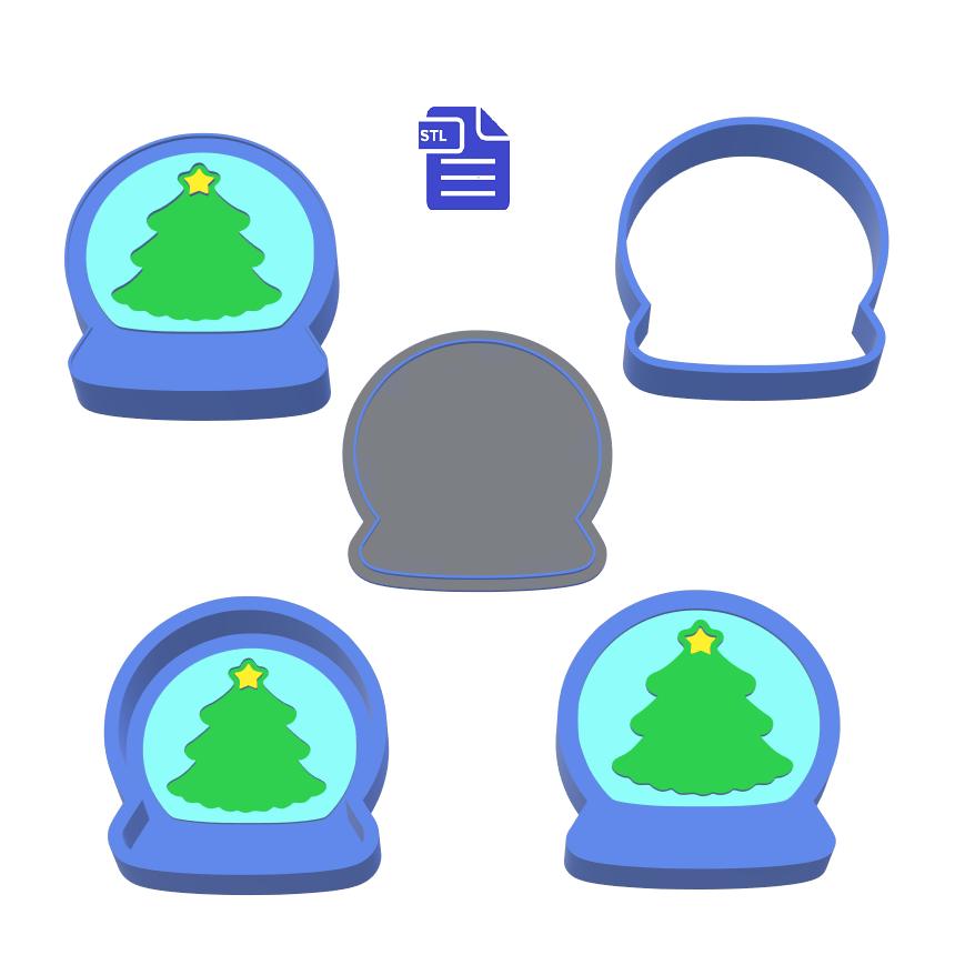 1pc & 3pc Snowglobe Bath Bomb Mold STL File - for 3D printing - FILE ONLY