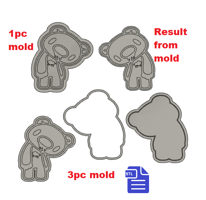 1pc & 3pc Gloomy Bear Bath Bomb Mold STL File - Digital Download