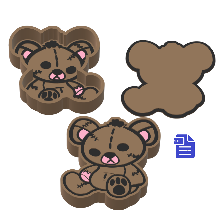 1pc & 2pc Damaged Teddy Bear Bath Bomb Mold STL File - for 3D printing - FILE ONLY