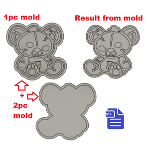 1pc & 2pc Damaged Teddy Bear Bath Bomb Mold STL File - for 3D printing - FILE ONLY