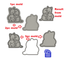 Load image into Gallery viewer, 1pc + 2pc + 3pc Cat sleeping on top of Dog Bath Bomb Mold STL File - for 3D printing - FILE ONLY -  mold for bath bombs solid shampoo bars
