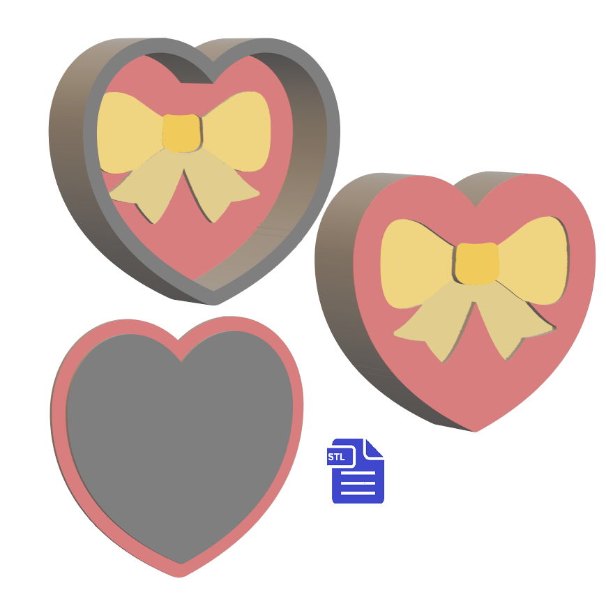 1pc + 2pc Heart Gift Box Bath Bomb Mold STL File - for 3D printing - FILE ONLY - mold for bath bombs shower steamer bars
