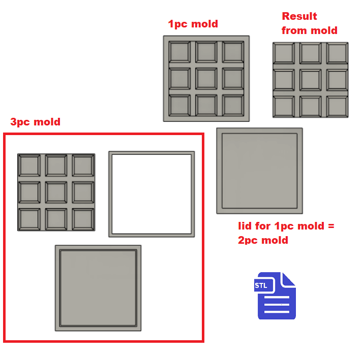 1pc + 2pc + 3pc 9 cube snap bar Bath Bomb Mold STL File - for 3D printing - FILE ONLY - mold for bath bombs solid shampoo shower steamer bar