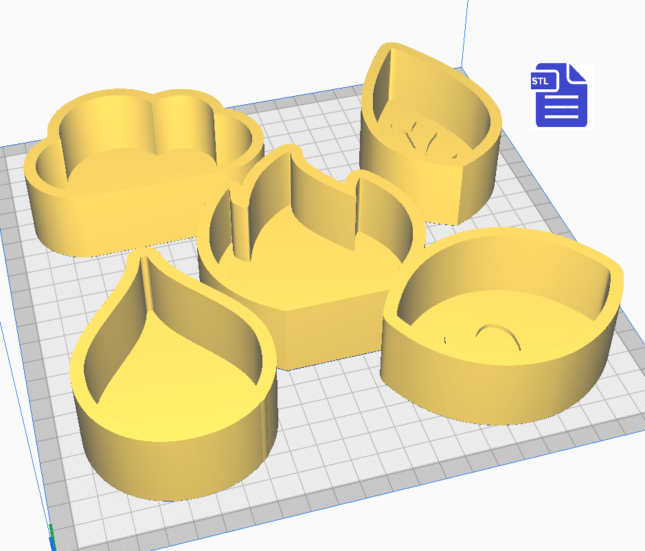 1pc Set of 5 Elements Bath Bomb Mold STL File - for 3D printing - FILE ONLY