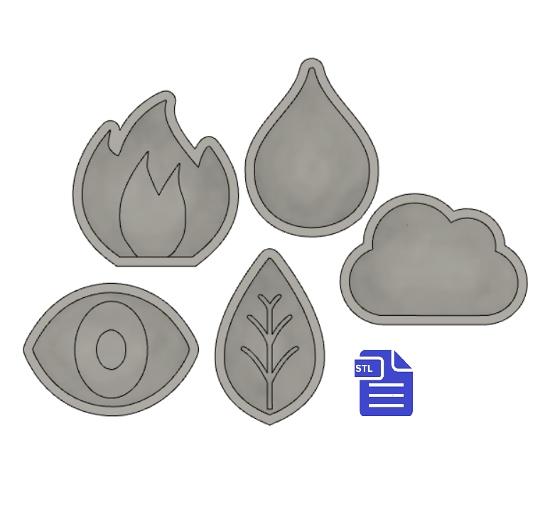 1pc Set of 5 Elements Bath Bomb Mold STL File - for 3D printing - FILE ONLY