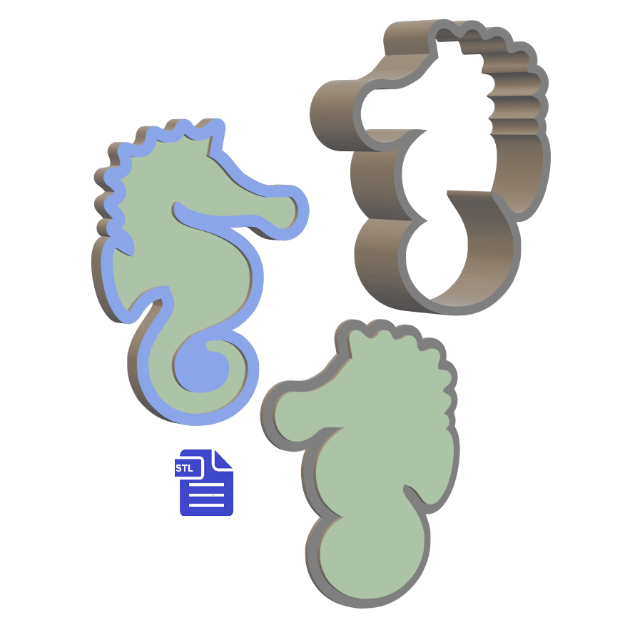 3pc Seahorse Bath Bomb Mold STL File - for 3D printing - FILE ONLY - The Crafts and Glitter Shop