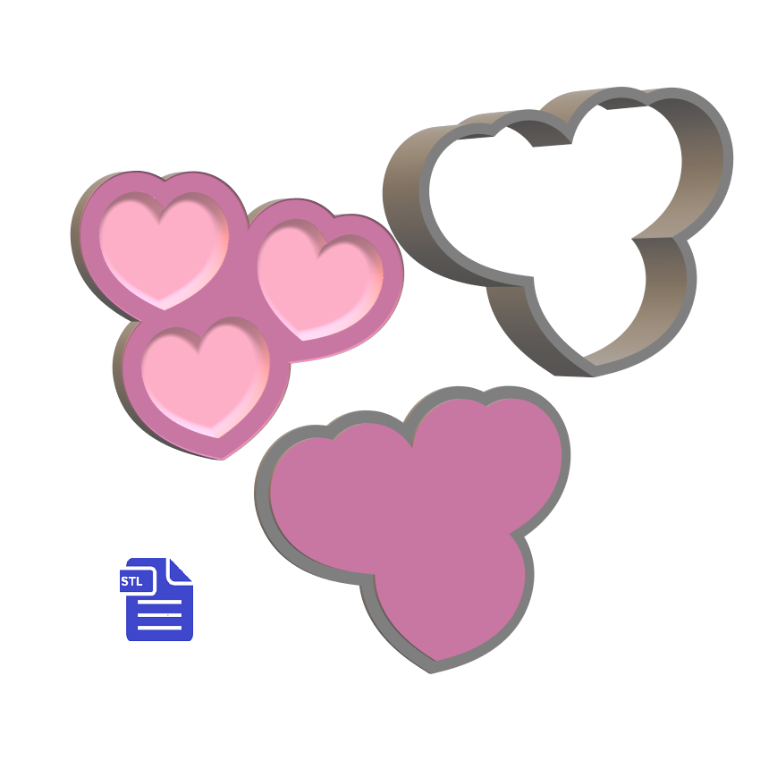 3pc Hearts Bath Bomb Mold STL File - for 3D printing - FILE ONLY - The Crafts and Glitter Shop
