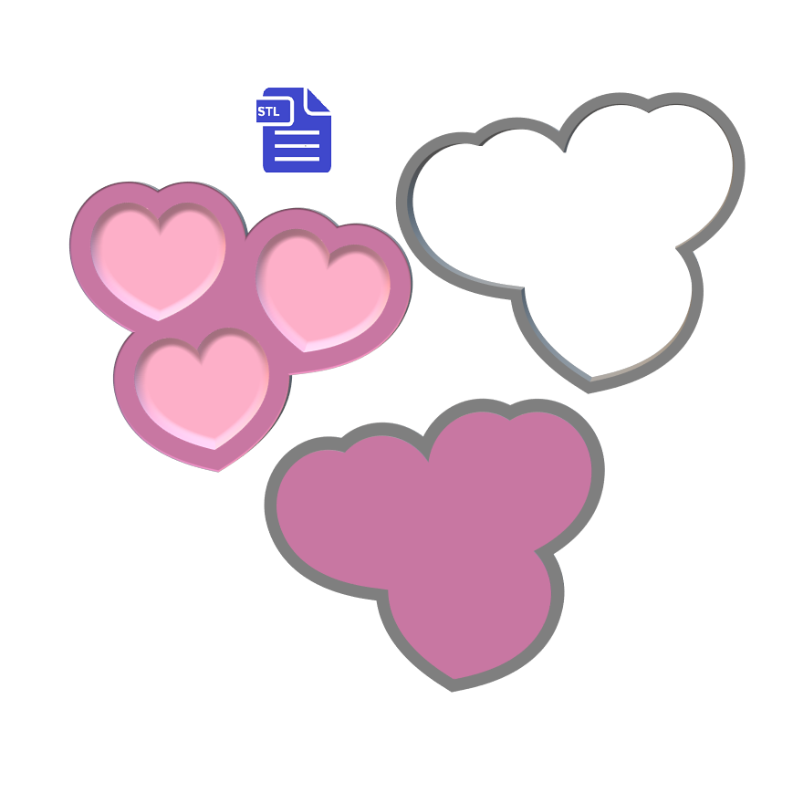3pc Hearts Bath Bomb Mold STL File - for 3D printing - FILE ONLY - The Crafts and Glitter Shop