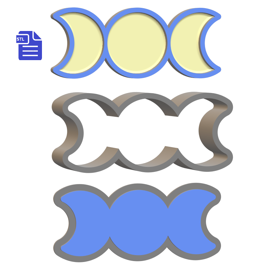 3pc Moon Phases Bath Bomb Mold STL File - for 3D printing - FILE ONLY - The Crafts and Glitter Shop