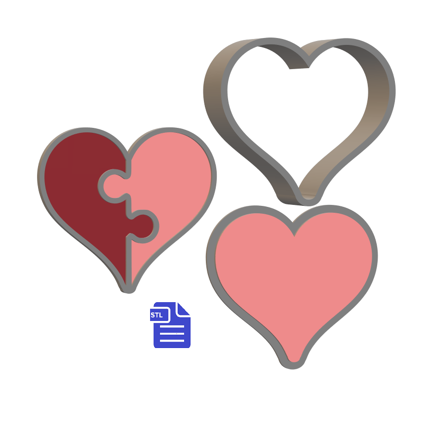 3pc Puzzle Heart Bath Bomb Mold STL File - for 3D printing - FILE ONLY - The Crafts and Glitter Shop