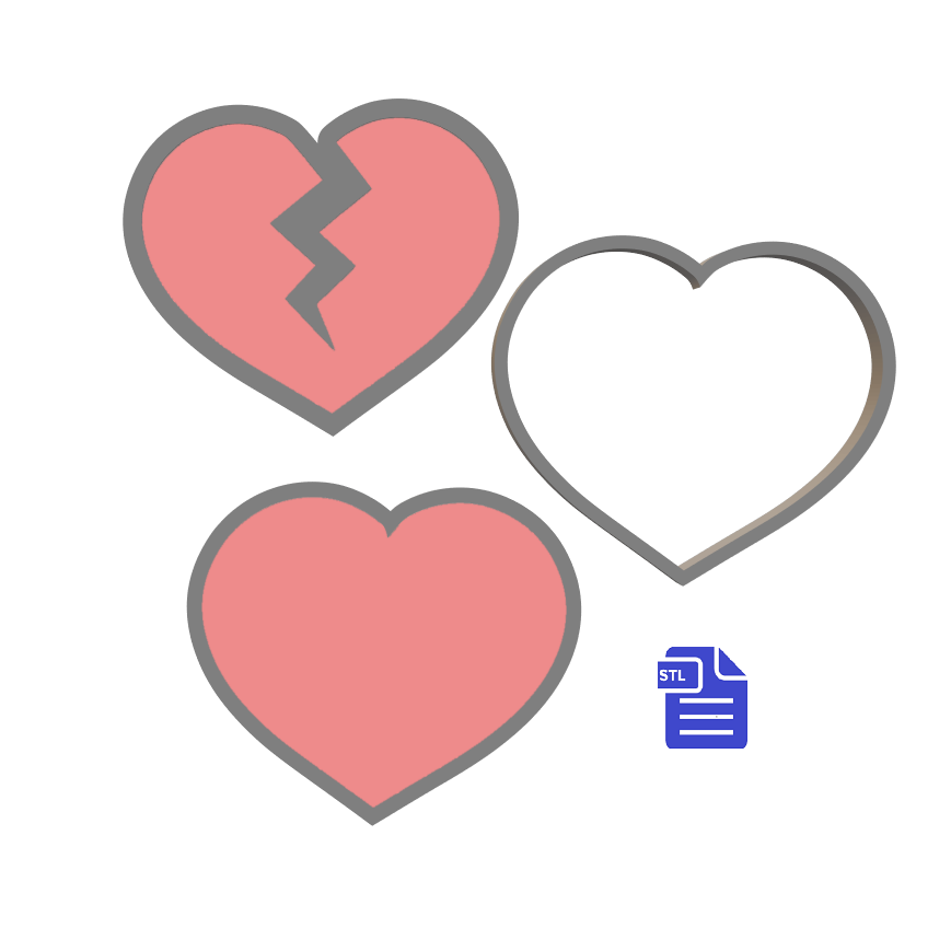 3pc Broken Heart Bath Bomb Mold STL File - for 3D printing - FILE ONLY - The Crafts and Glitter Shop