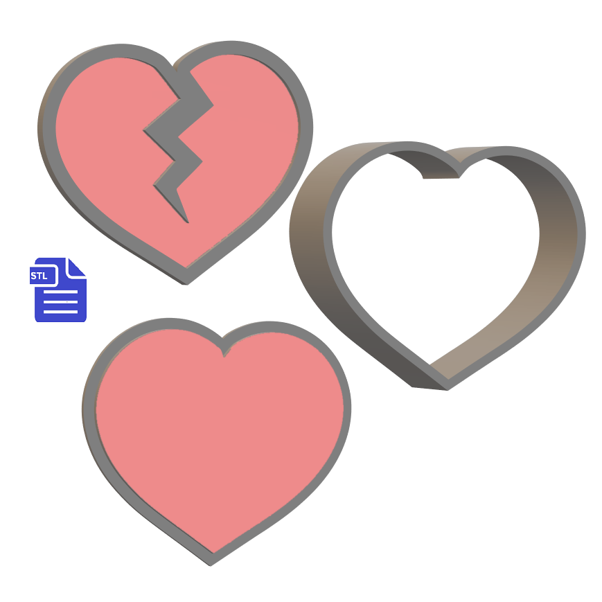 3pc Broken Heart Bath Bomb Mold STL File - for 3D printing - FILE ONLY - The Crafts and Glitter Shop