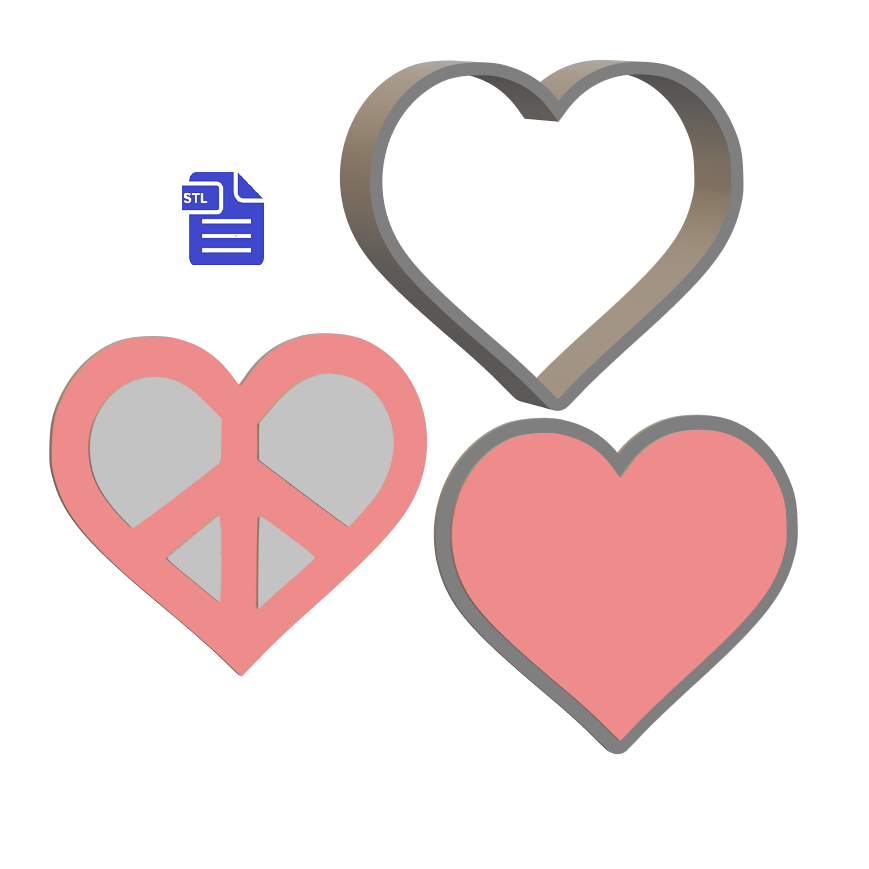 3pc Peace Heart Bath Bomb Mold STL File - for 3D printing - FILE ONLY - The Crafts and Glitter Shop