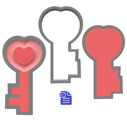 3pc Heart Key Bath Bomb Mold STL File - for 3D printing - FILE ONLY - The Crafts and Glitter Shop