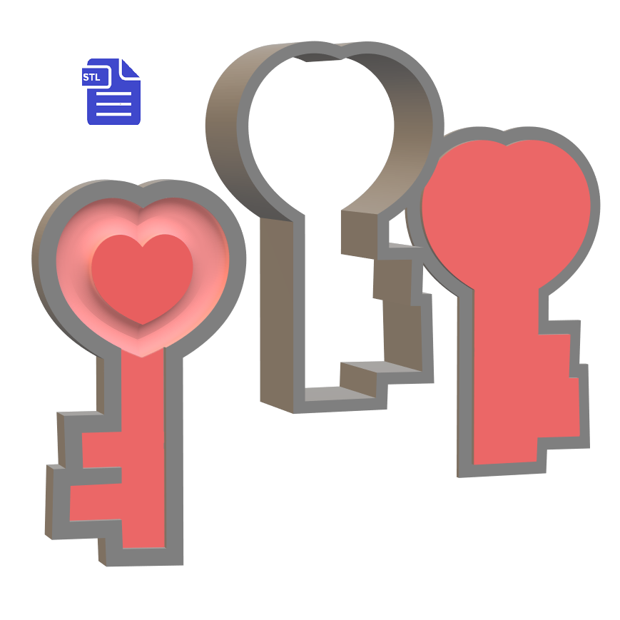 3pc Heart Key Bath Bomb Mold STL File - for 3D printing - FILE ONLY - The Crafts and Glitter Shop