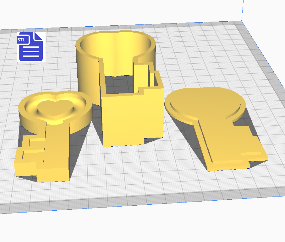3pc Heart Key Bath Bomb Mold STL File - for 3D printing - FILE ONLY - The Crafts and Glitter Shop