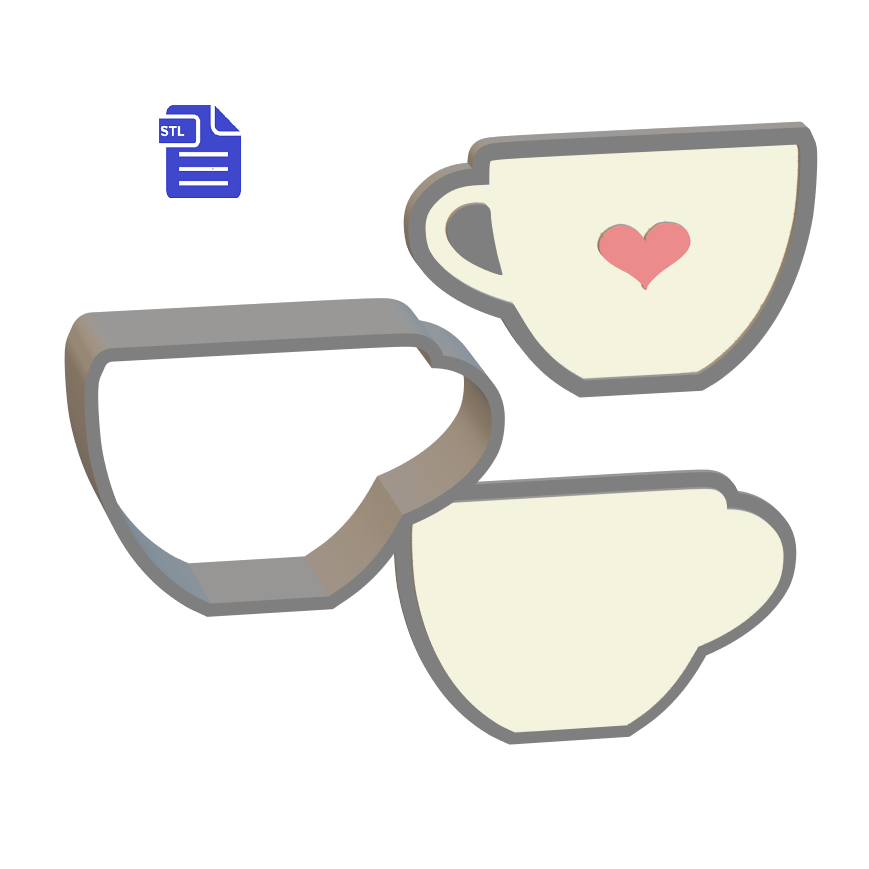 3pc Heart Teacup Bath Bomb Mold STL File - for 3D printing - FILE ONLY - The Crafts and Glitter Shop
