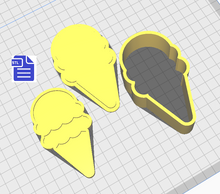 Load image into Gallery viewer, 3pc Double Scoop Ice Cream Cone Bath Bomb Mold STL File - for 3D printing - FILE ONLY