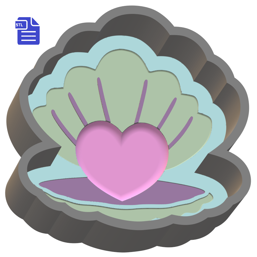 1pc Heart Pearl Seashell Bath Bomb Mold STL File - for 3D printing - FILE ONLY
