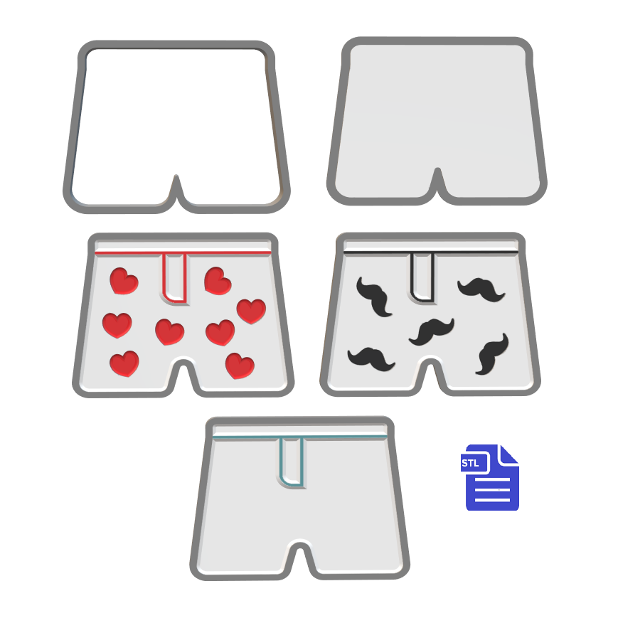 3in1 3pc Boxer Shorts Bath Bomb Mold STL File - for 3D printing - FILE ONLY - 3 in 1 design - The Crafts and Glitter Shop